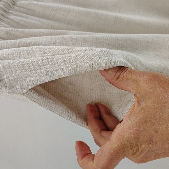 CLIO Off White Pull On Pants Flax Blend Size Medium Elastic Waist Drawstring Vtg - Picture 4 of 10